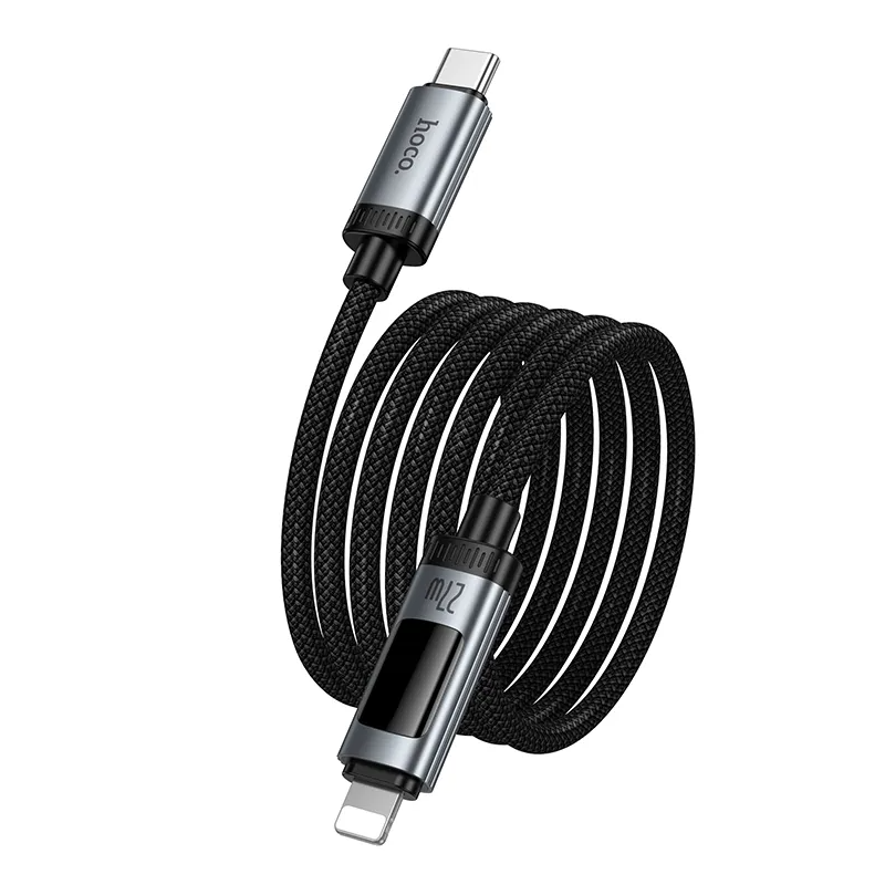 Kabel do danych i ładowania USB-C - Lightning HOCO Display U148, 27W, 1.2m, Czarny