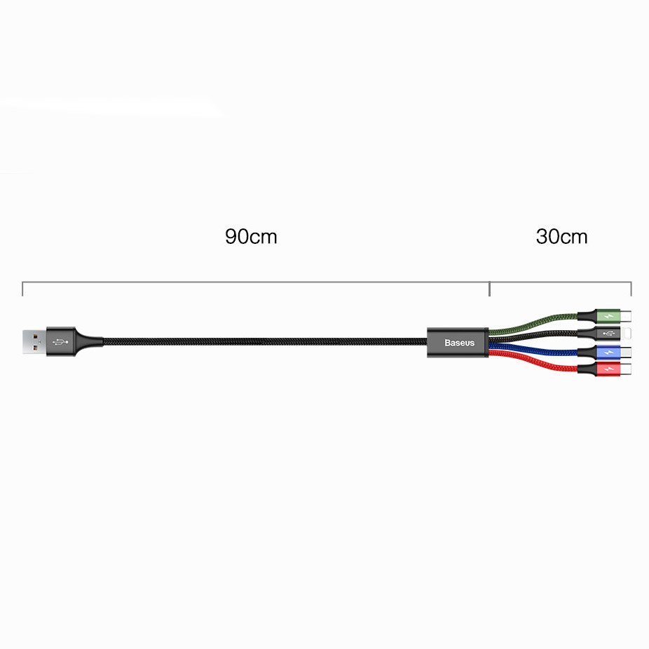 Kabel Ładowania USB-A - 2 x Lightning / microUSB / USB-C Baseus Rapid 4in1, 20W, 1.2m, Czarny CA1T4-A01