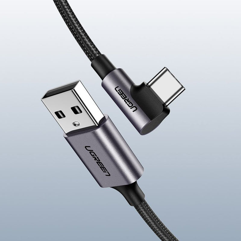 Kabel do danych i ładowania USB-A - USB-C UGREEN US284 Angled, 18W, 3m, Szary