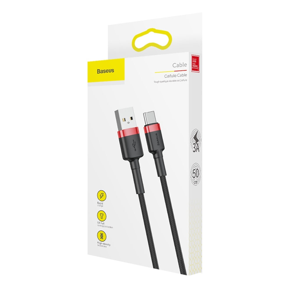 Kabel do danych i ładowania USB-A - USB-C Baseus Cafule, 60W, 0,5m, Czerwony CATKLF-A91
