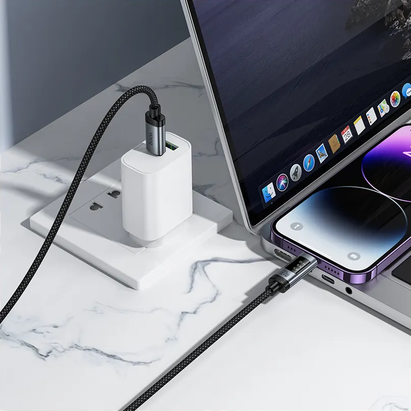 Kabel do danych i ładowania USB-C - Lightning HOCO Display U148, 27W, 1.2m, Czarny