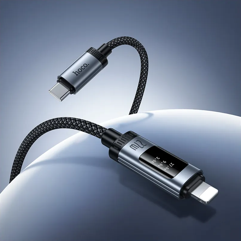 Kabel do danych i ładowania USB-C - Lightning HOCO Display U148, 27W, 1.2m, Czarny