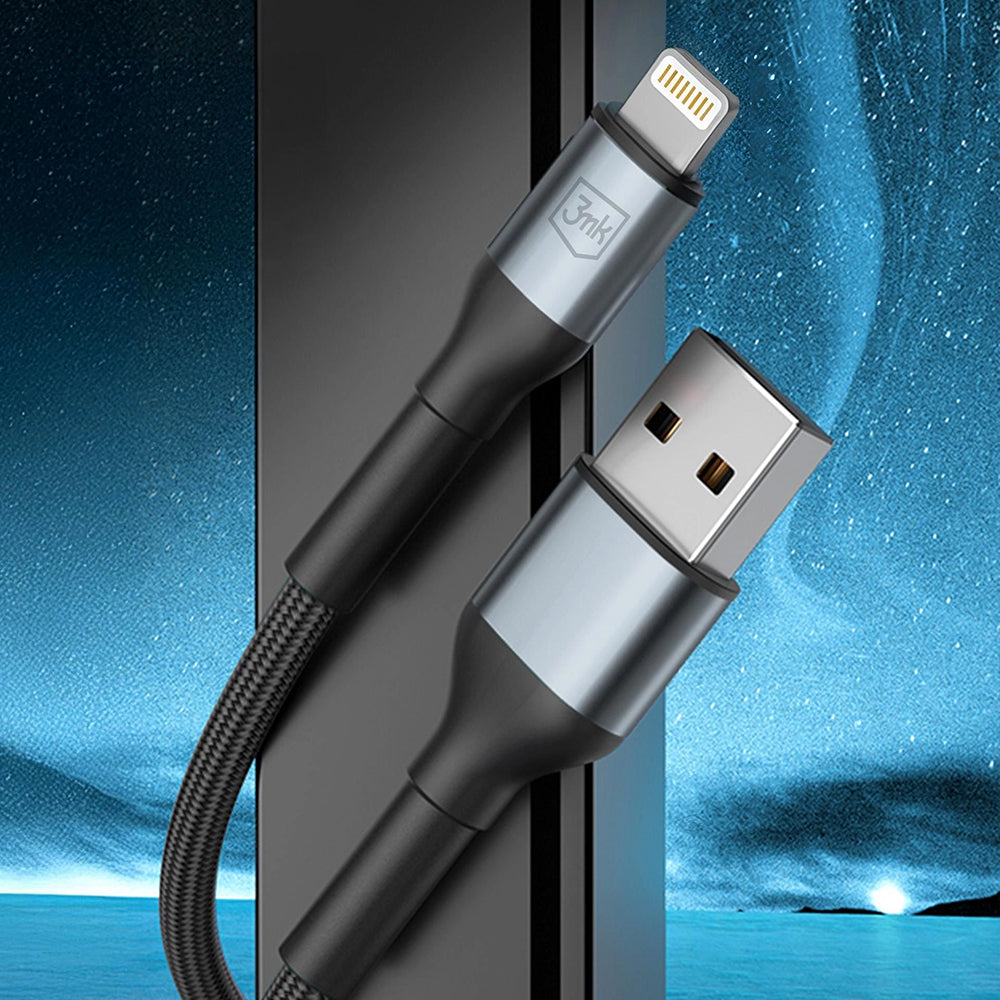 Kabel do danych i ładowania USB-A - Lightning 3MK Hyper N, 12W, 1m, Czarny