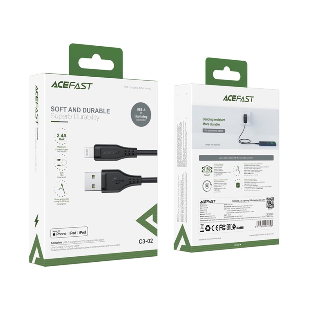 Kabel do danych i ładowania USB-A - Lightning Acefast C3-02, 18W, 1.2m, Czarny