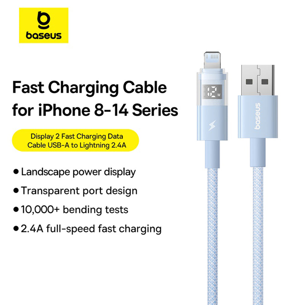 Kabel do danych i ładowania USB-A - Lightning Baseus Display 2, 12W, 2m, Niebieski P10382700311-01