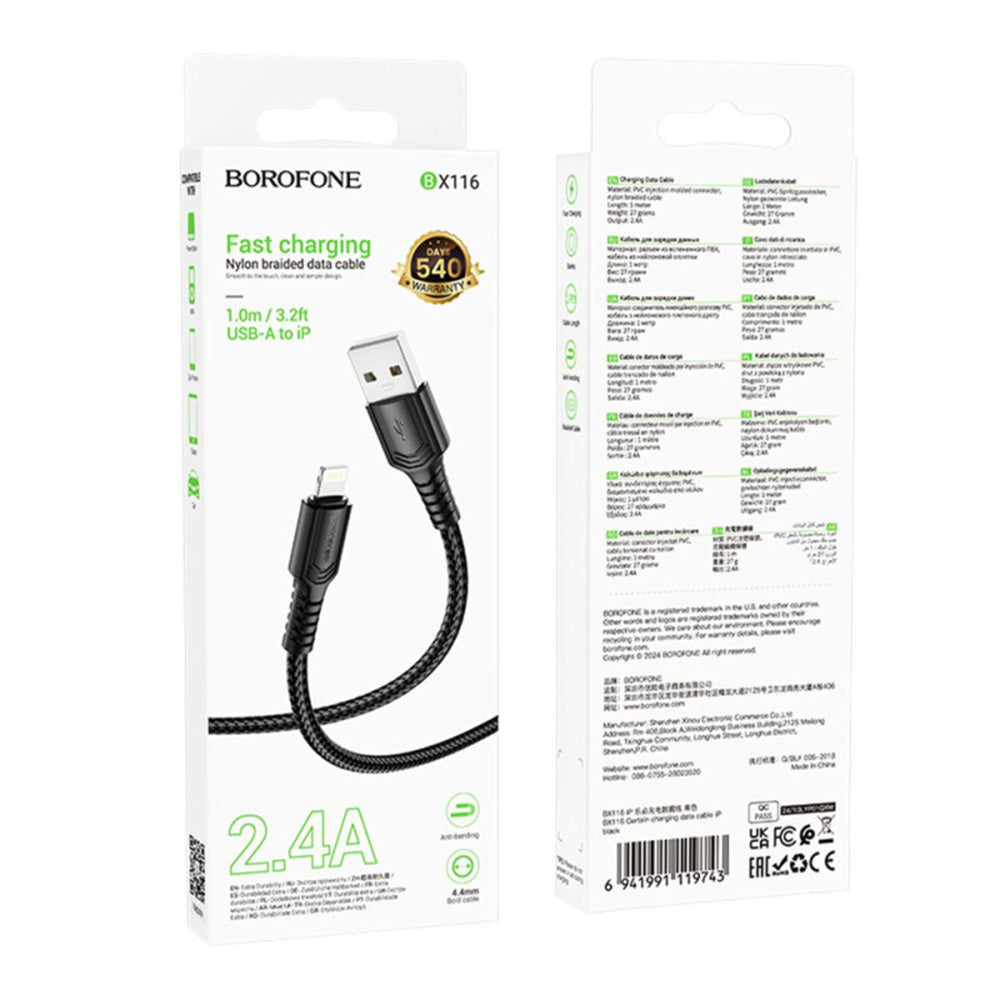 Kabel do danych i ładowania USB-A - Lightning Borofone BX116 Certain, 18W, 1m, Czarny