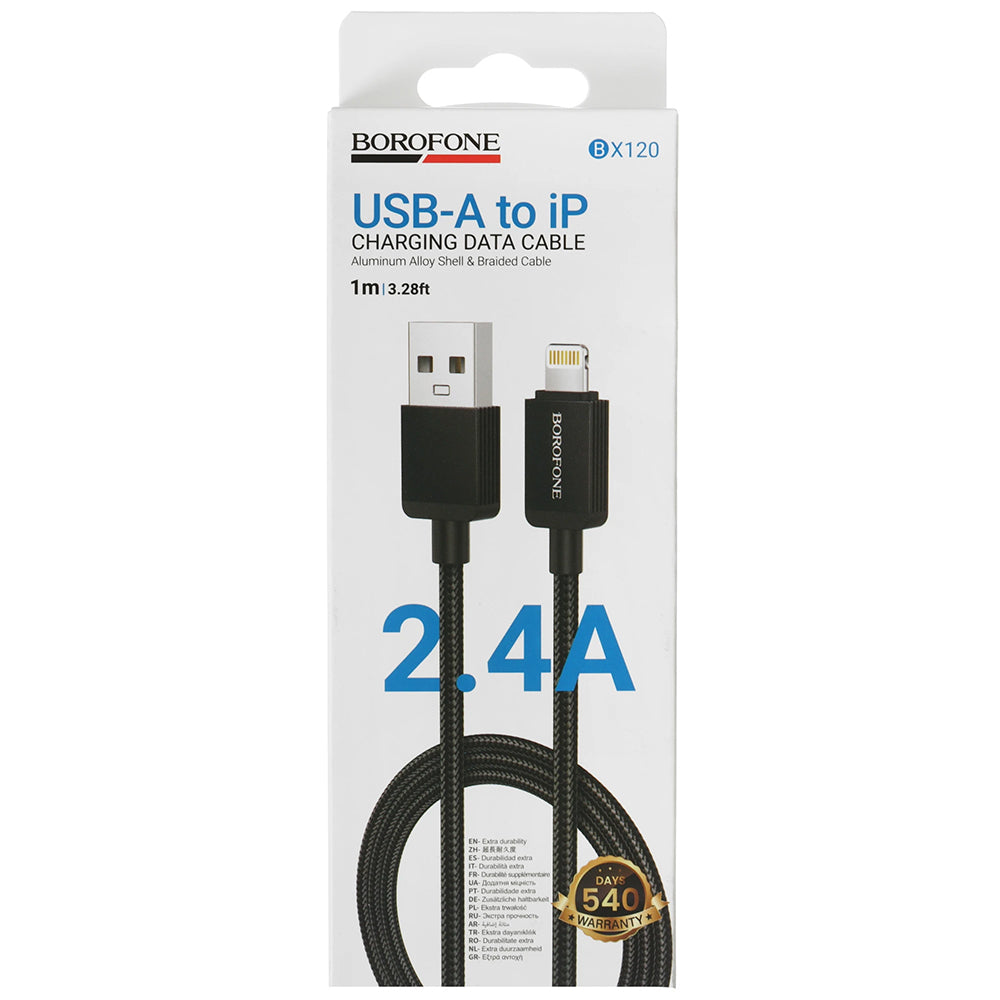 Kabel do danych i ładowania USB-A - Lightning Borofone BX120 Placer, 18W, 1m, Czarny