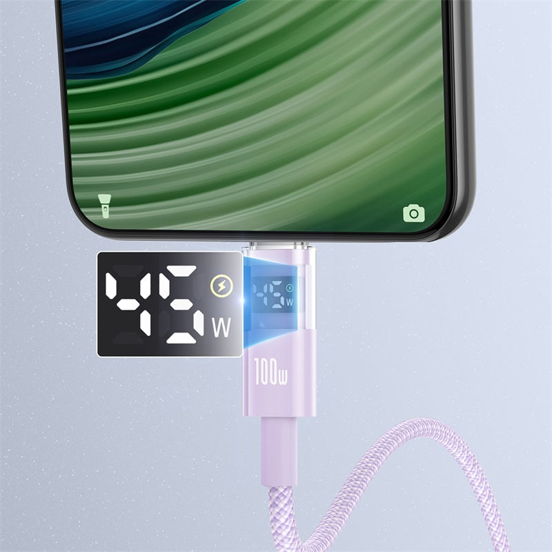 Kabel do danych i ładowania USB-A - USB-C Baseus Display 2, 100W, 1m, Fioletowy P10382701511-00
