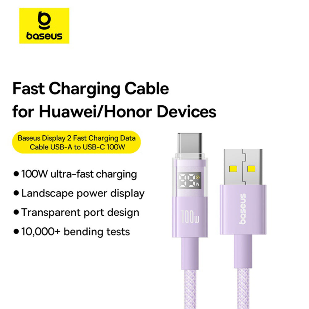 Kabel do danych i ładowania USB-A - USB-C Baseus Display 2, 100W, 1m, Fioletowy P10382701511-00