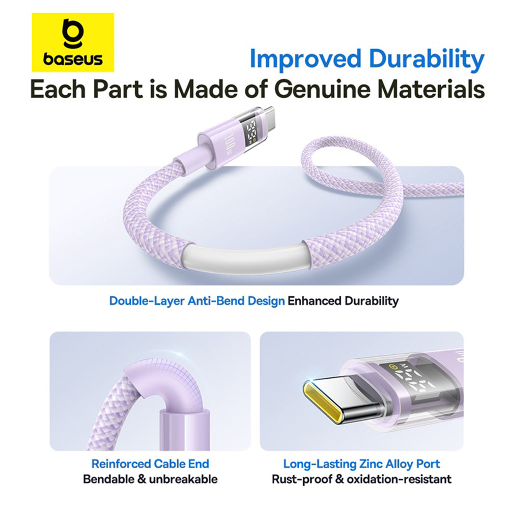 Kabel do danych i ładowania USB-A - USB-C Baseus Display 2, 100W, 1m, Fioletowy P10382701511-00