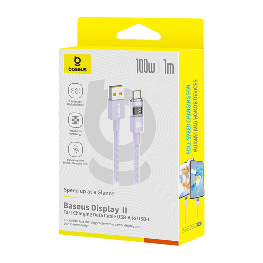 Kabel do danych i ładowania USB-A - USB-C Baseus Display 2, 100W, 1m, Fioletowy P10382701511-00