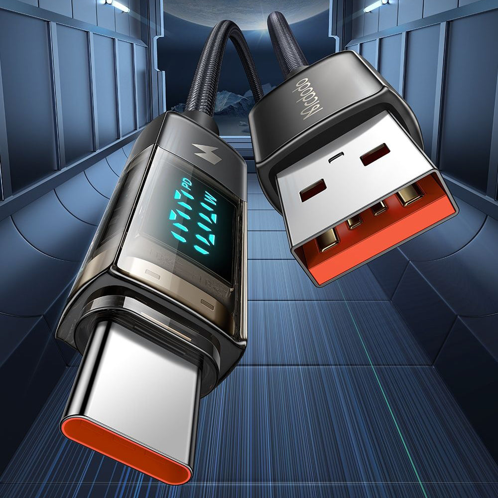 Kabel do danych i ładowania USB-A - USB-C McDodo CA-3630 Display Auto Power Off, 66W, 1.2m, Czarny