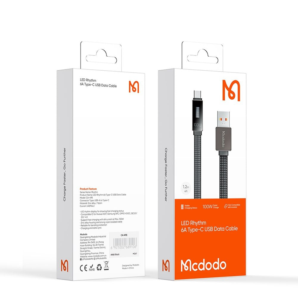 Kabel do danych i ładowania USB-A - USB-C McDodo CA-4980 Rythm Display, 100W, 1.2m, Czarny