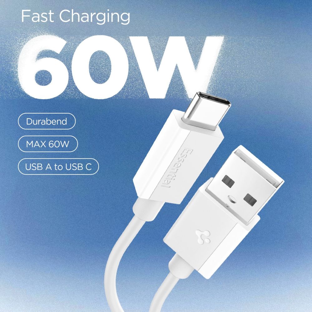 Kabel do danych i ładowania USB-A - USB-C Spigen Essential, 60W, 1m, Biały ACA08715