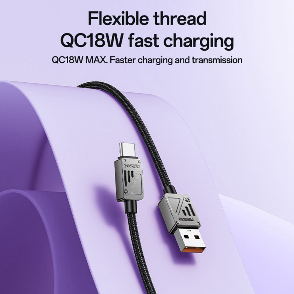 Kabel do danych i ładowania USB-A - USB-C Yesido CA135C, 18W, 1.2m, Czarny