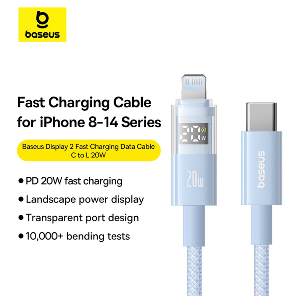 Kabel do danych i ładowania USB-C - Lightning Baseus Display 2, 20W, 2m, Niebieski P10382703311-01