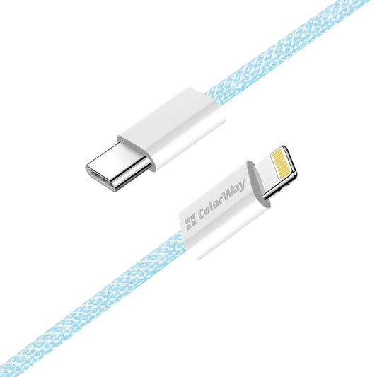 Kabel do danych i ładowania USB-C - Lightning ColorWay CW-CBPDCL061, 27W, 1m, Niebieski