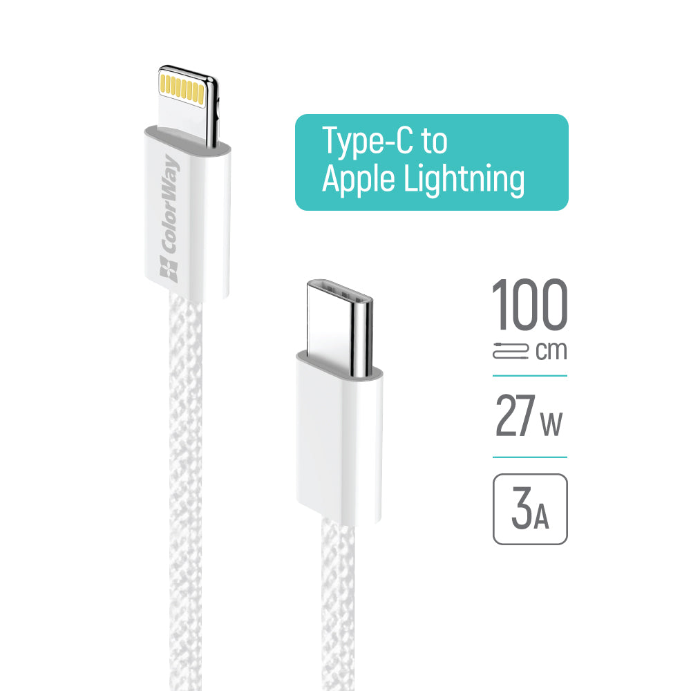 Kabel do danych i ładowania USB-C - Lightning ColorWay CW-CBPDCL061, 27W, 1m, Szary