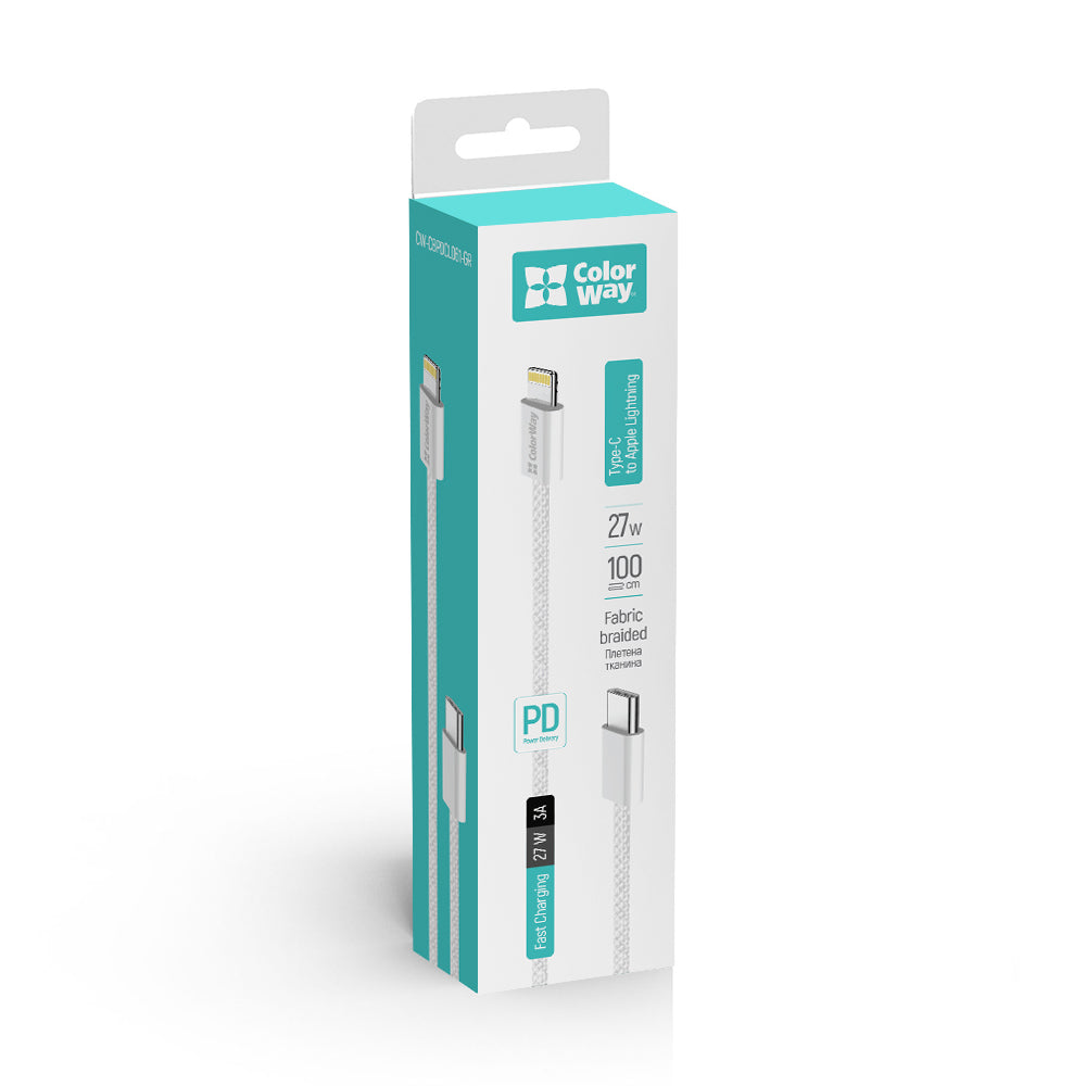 Kabel do danych i ładowania USB-C - Lightning ColorWay CW-CBPDCL061, 27W, 1m, Szary