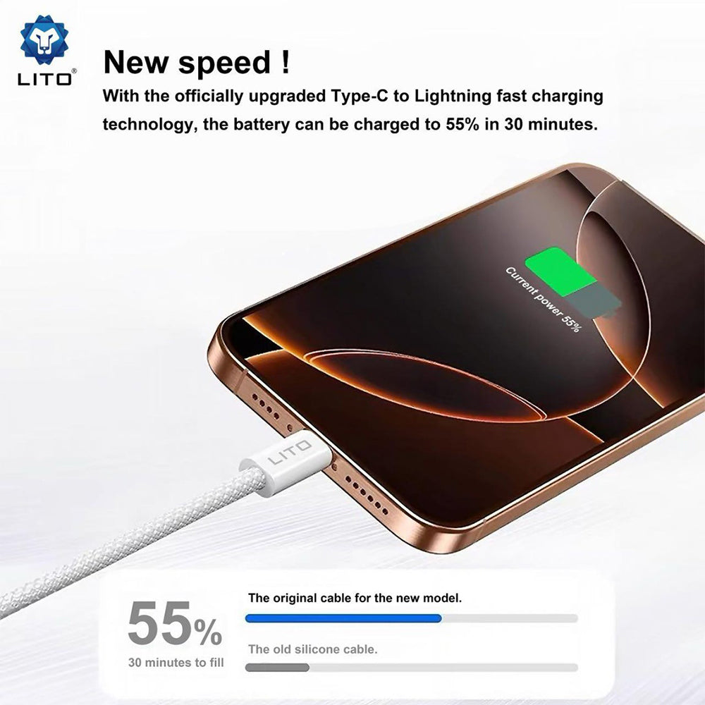 Kabel do danych i ładowania USB-C - Lightning Lito LD04CL, 27W, 2m, Biały