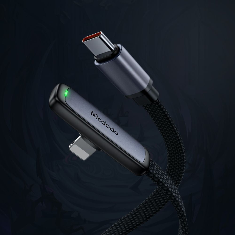 Kabel do danych i ładowania USB-C - Lightning McDodo CA-3350 Angled, 36W, 1.2m, Czarny