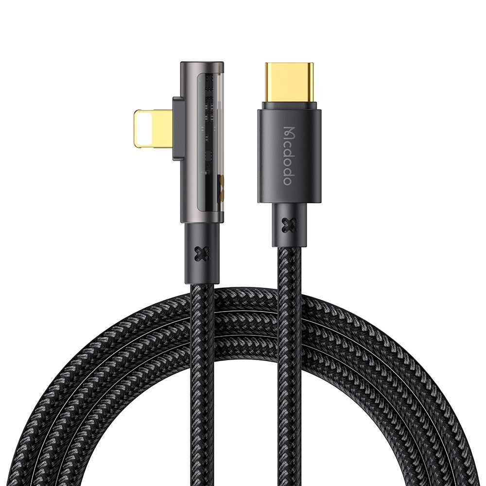 Kabel do danych i ładowania USB-C - Lightning McDodo CA-3390 Angled, 36W, 1.2m, Czarny