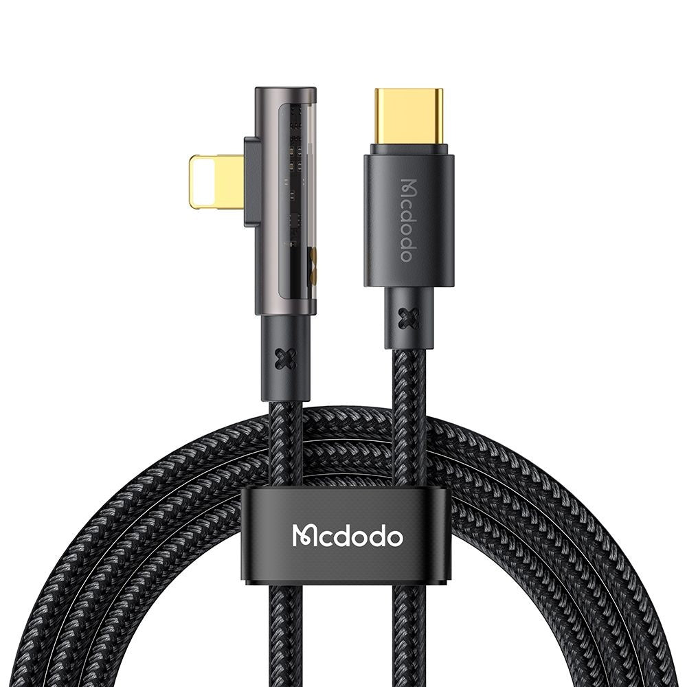 Kabel do danych i ładowania USB-C - Lightning McDodo CA-3390 Angled, 36W, 1.2m, Czarny