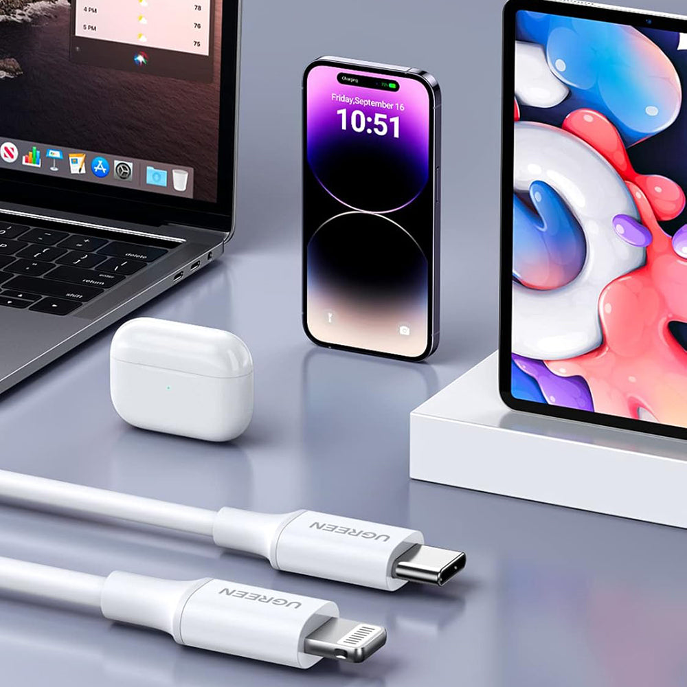 Kabel do danych i ładowania USB-C - Lightning UGREEN US171 (10493), 20W, 1m, Biały