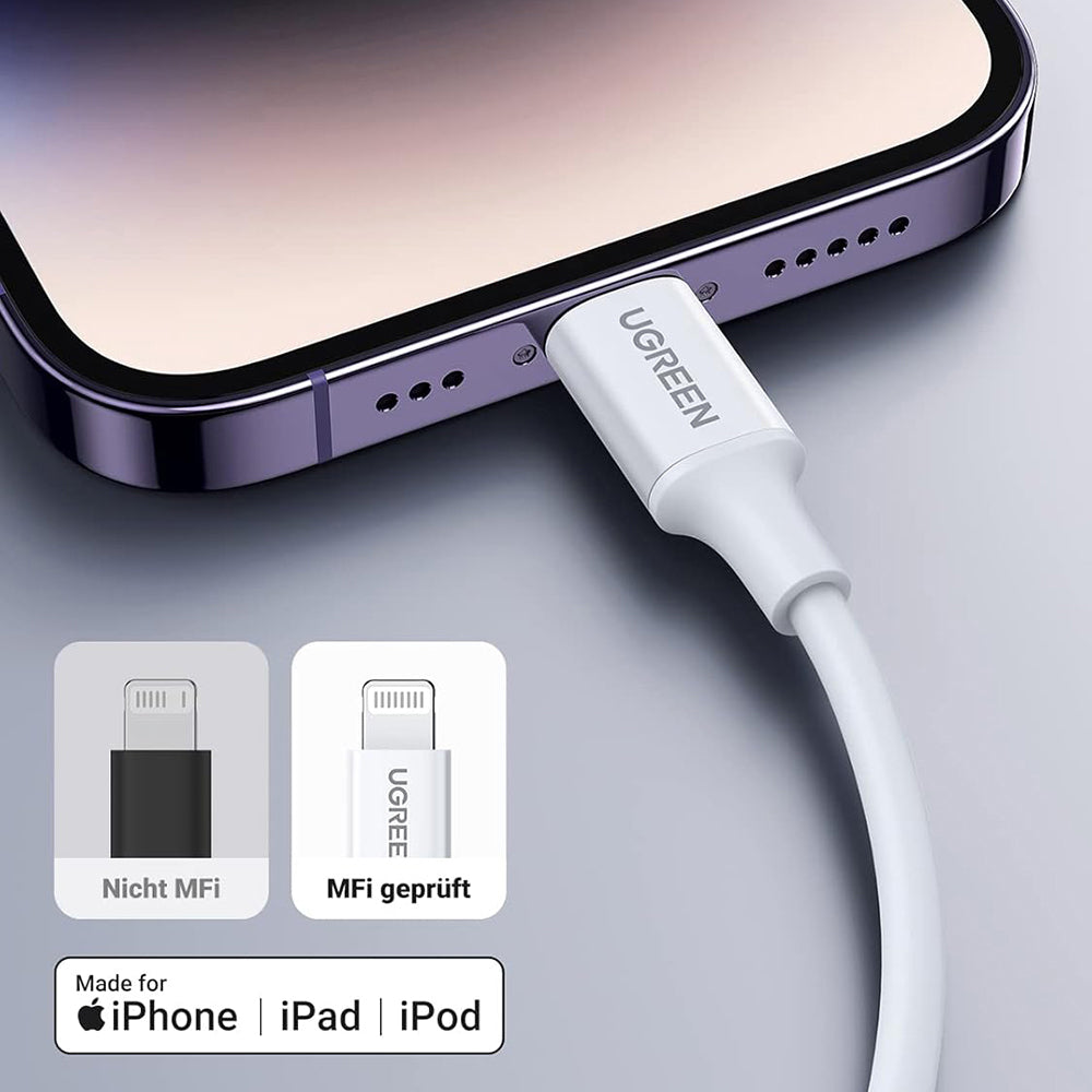 Kabel do danych i ładowania USB-C - Lightning UGREEN US171 (10493), 20W, 1m, Biały