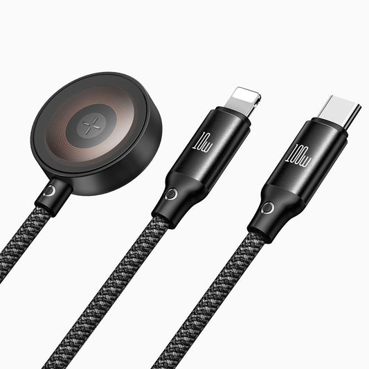 Kabel ładowania USB-C - Lightning / USB-C / QI McDodo CA-4940 O 3w1, 100W, 1.2m, Czarny