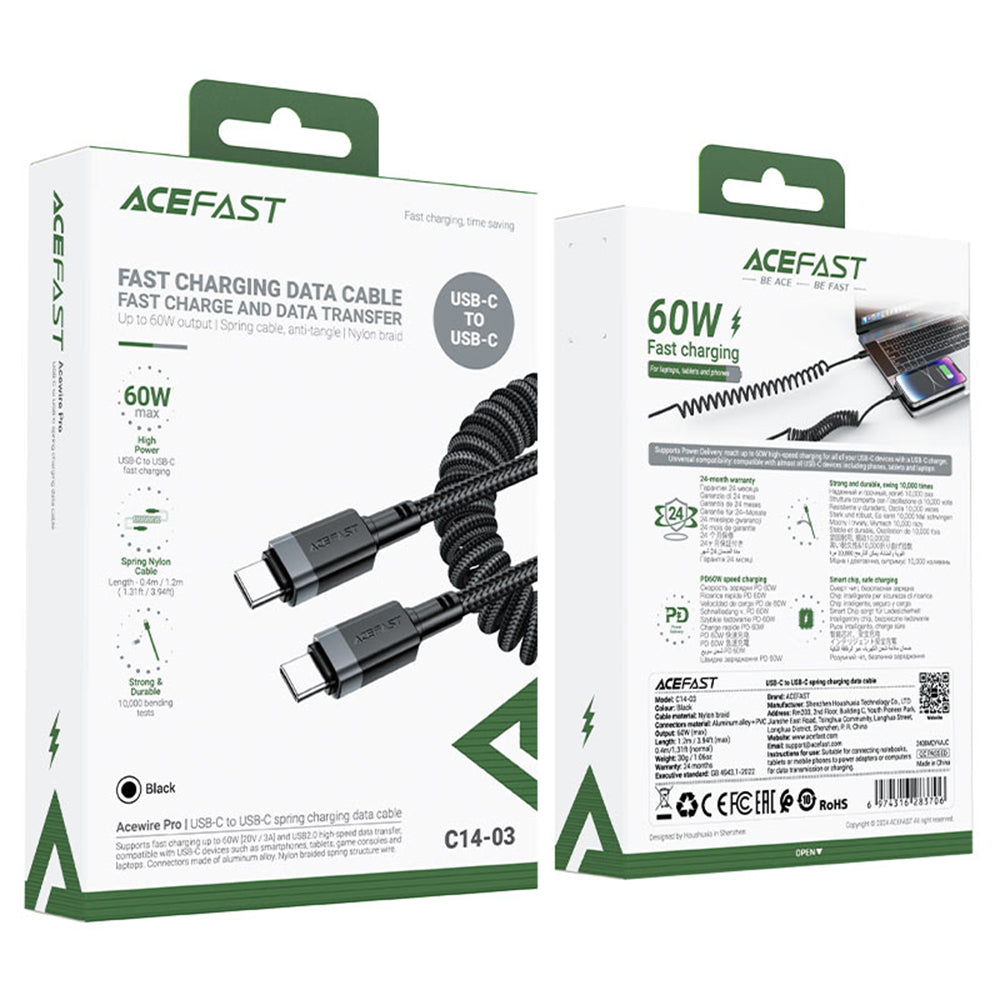 Kabel do danych i ładowania USB-C - USB-C Acefast C14-03, 60W, 1.2m, Czarny