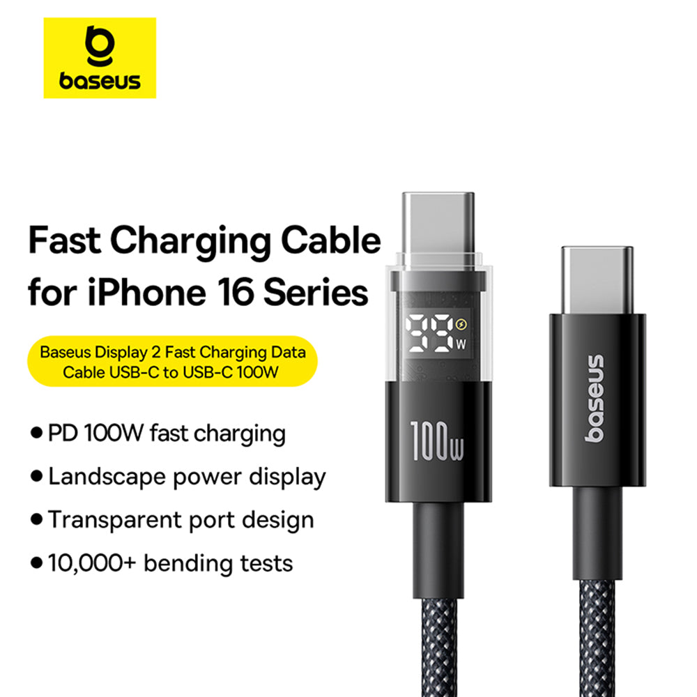 Kabel do danych i ładowania USB-C - USB-C Baseus Display 2, 100W, 2m, Czarny P10377706123-00