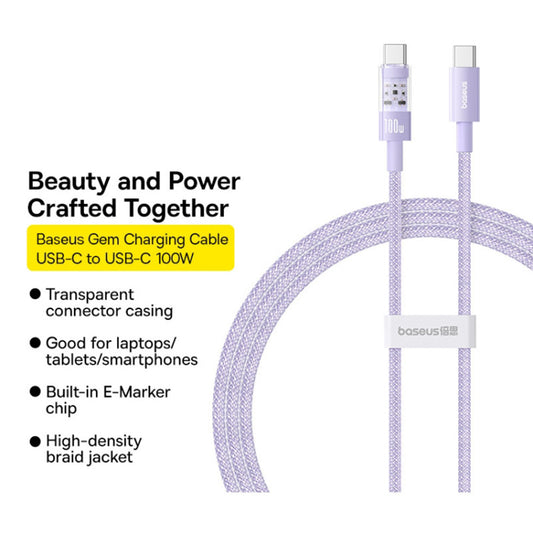 Kabel do danych i ładowania USB-C - USB-C Baseus Gem, 100W, 1m, Fioletowy P10373000511-00
