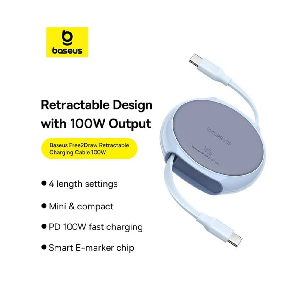 Kabel do danych i ładowania USB-C - USB-C Baseus Pathfinder Retractable, 100W, 1m, Niebieski P10368400311-00