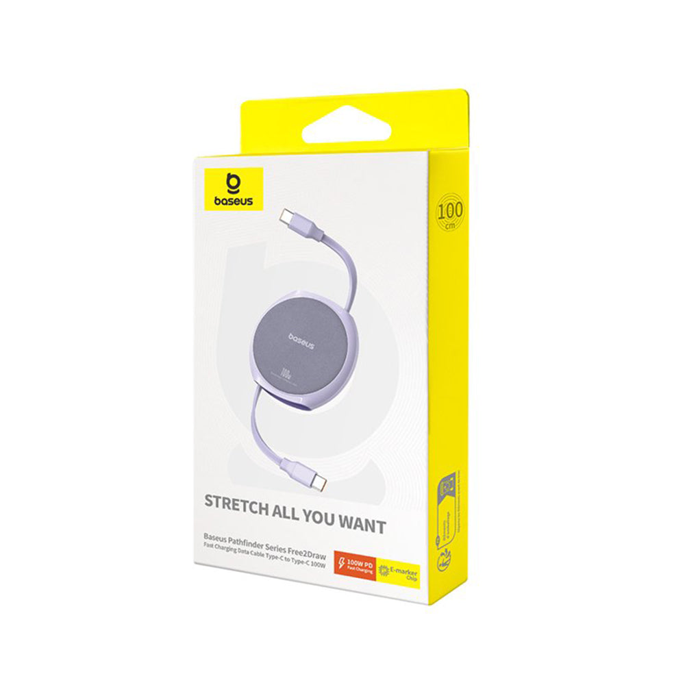 Kabel do danych i ładowania USB-C - USB-C Baseus Pathfinder Retractable, 100W, 1m, Fioletowy P10368400511-00