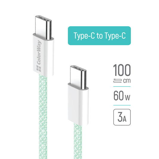 Kabel do danych i ładowania USB-C - USB-C ColorWay CW-CBPDCC061, 60W, 1m, Zielony