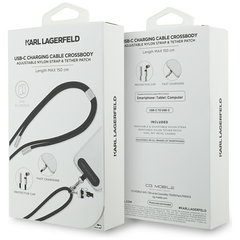 Kabel do danych i ładowania USB-C - USB-C Karl Lagerfeld Ikonik Charm, 100W, 1,5m, Czarny