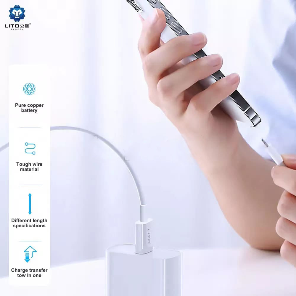 Kabel do danych i ładowania USB-C - USB-C Lito, 18W, 2m, Biały