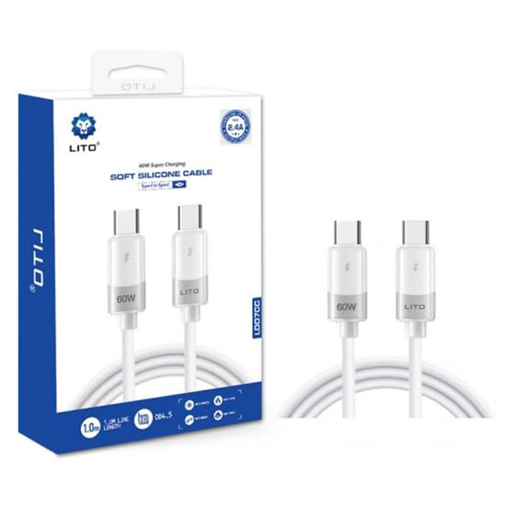 Kabel do danych i ładowania USB-C - USB-C Lito LD07, 60W, 1m, Biały
