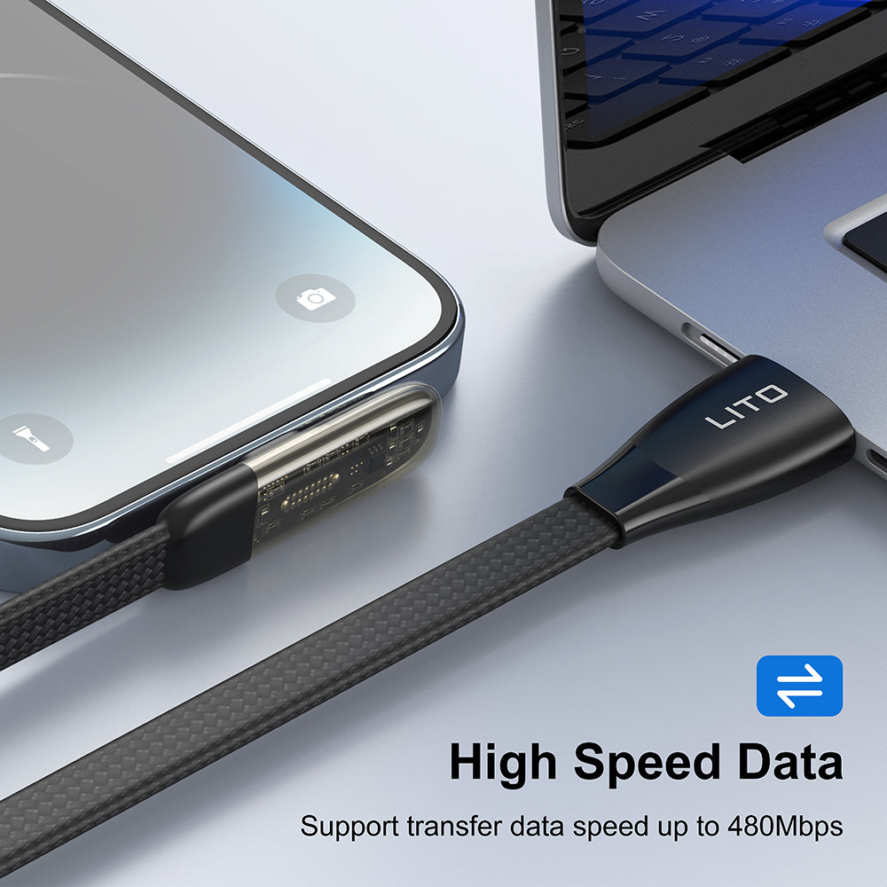 Kabel do danych i ładowania USB-C - USB-C Lito LD11CC, 60W, 1m, Czarny