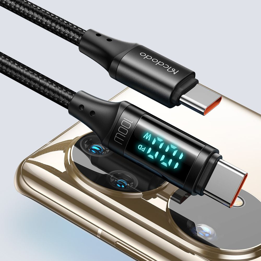 Kabel do danych i ładowania USB-C - USB-C McDodo CA-1100 Display, 100W, 1.2m, Czarny