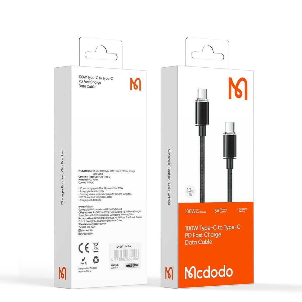 Kabel do danych i ładowania USB-C - USB-C McDodo CA-3670, 100W, 1.2m, Czarny