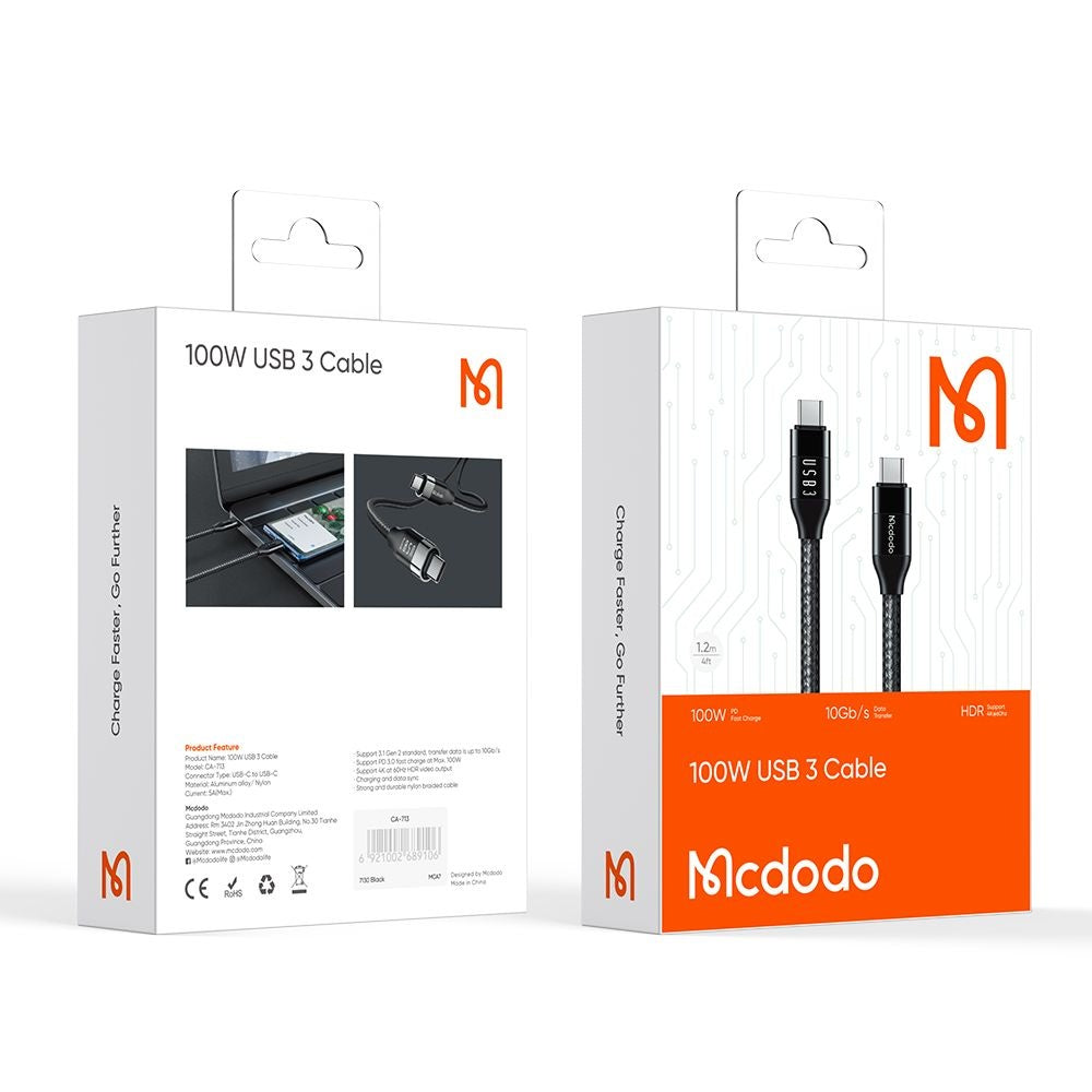 Kabel do danych i ładowania USB-C - USB-C McDodo CA-7132, 100W, 1.2m, Czarny