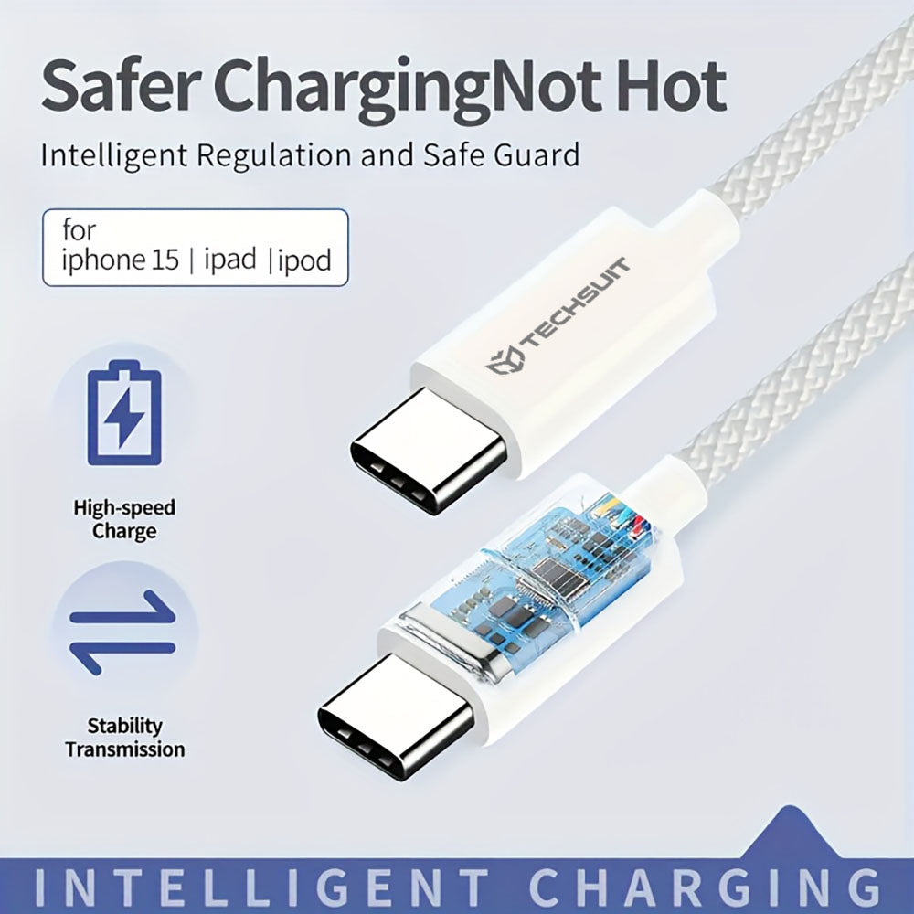 Kabel do danych i ładowania USB-C - USB-C Techsuit PCB114D, 60W, 1m, Różowy
