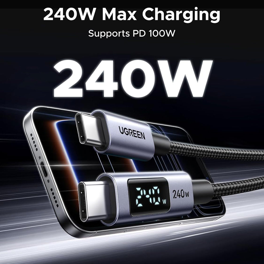 Kabel do danych i ładowania USB-C - USB-C UGREEN 65866 Display, 240W, 1m, Szary