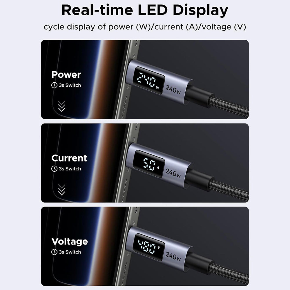 Kabel do danych i ładowania USB-C - USB-C UGREEN 65866 Display, 240W, 1m, Szary
