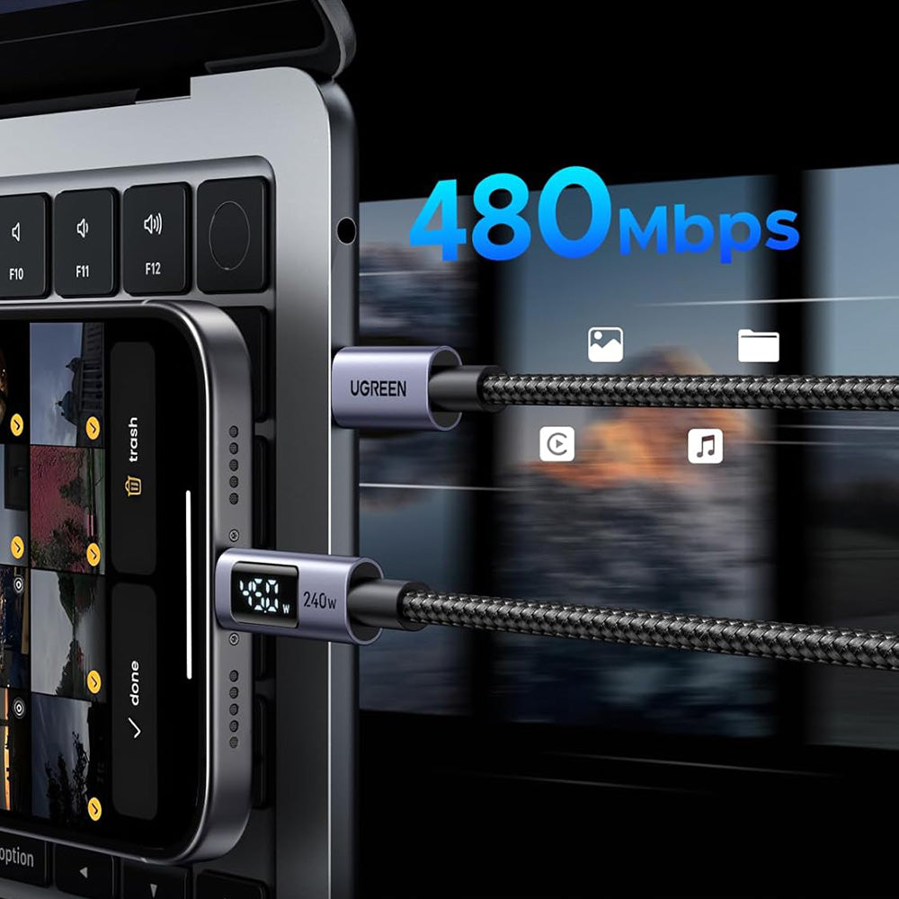 Kabel do danych i ładowania USB-C - USB-C UGREEN 65866 Display, 240W, 1m, Szary