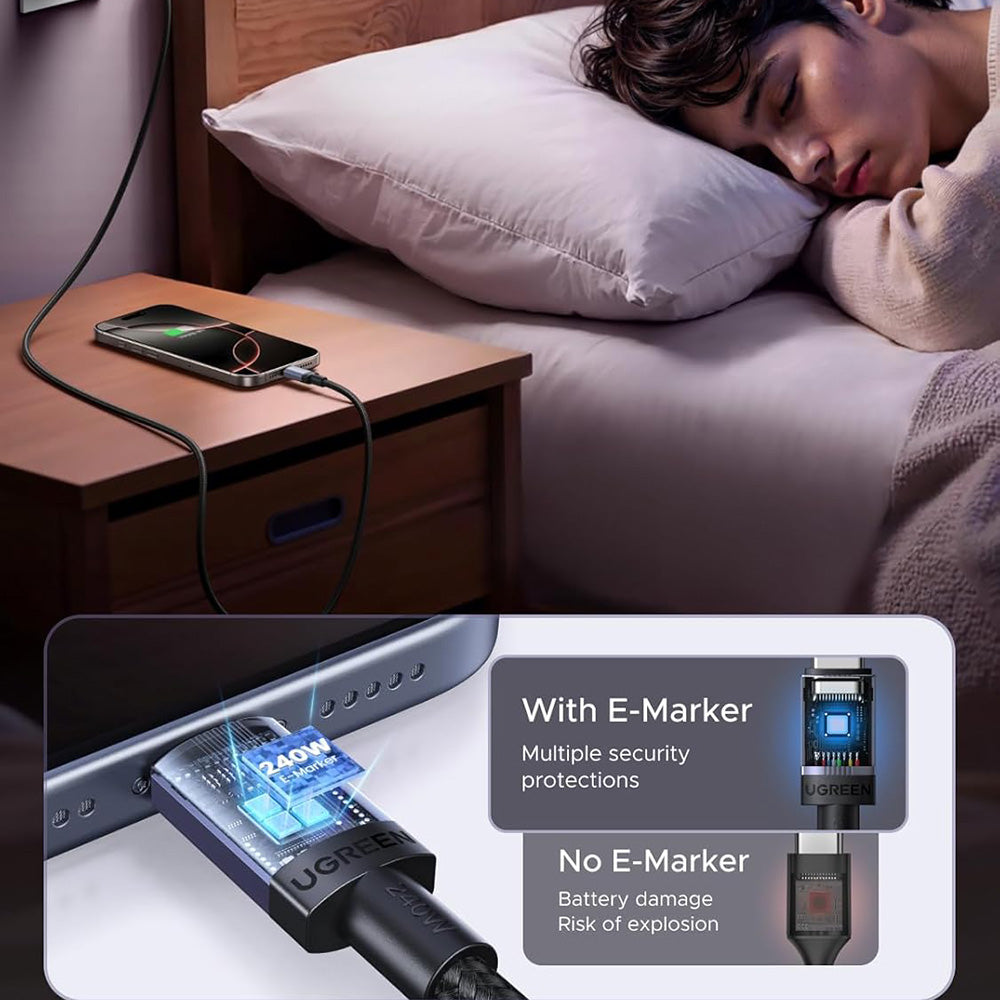 Kabel do danych i ładowania USB-C - USB-C UGREEN L532, 240W, 2m, Szary