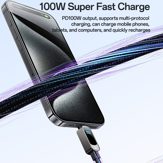 Kabel do danych i ładowania USB-C - USB-C Yesido CA179 Display, 100W, 1.2m, Czarny