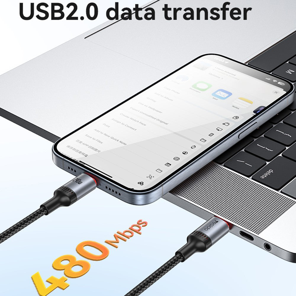 Kabel do danych i ładowania USB-C - USB-C Yesido CA185, 240W, 1.2m, Czarny